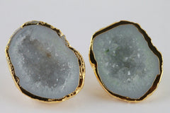 Agate Druzy Geode Stud Gold Edged White - Meena Design
