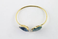 Bracelet Geode and Solar Quartz Gold Edged over Brass - Meena Design