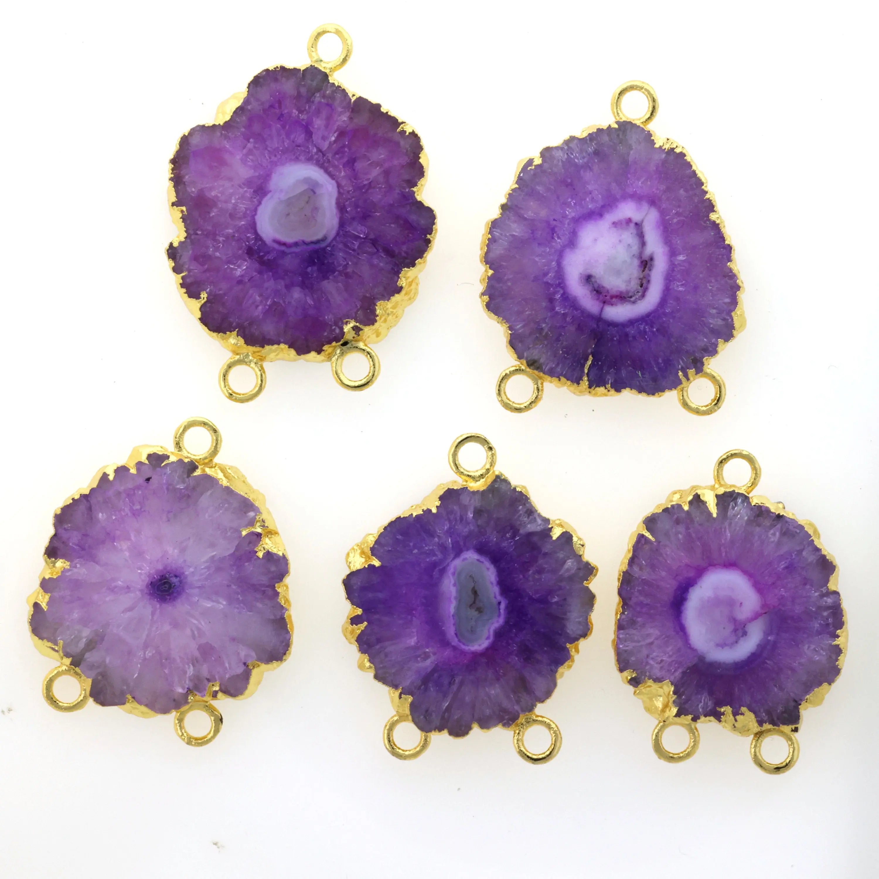 Connector Natural Solar * Gold Charms Solar Quartz * Silver SolarQuartz * stalactite * Rose Gold Quartz * Natural Gemstones * Slice * Quartz - Meena Design