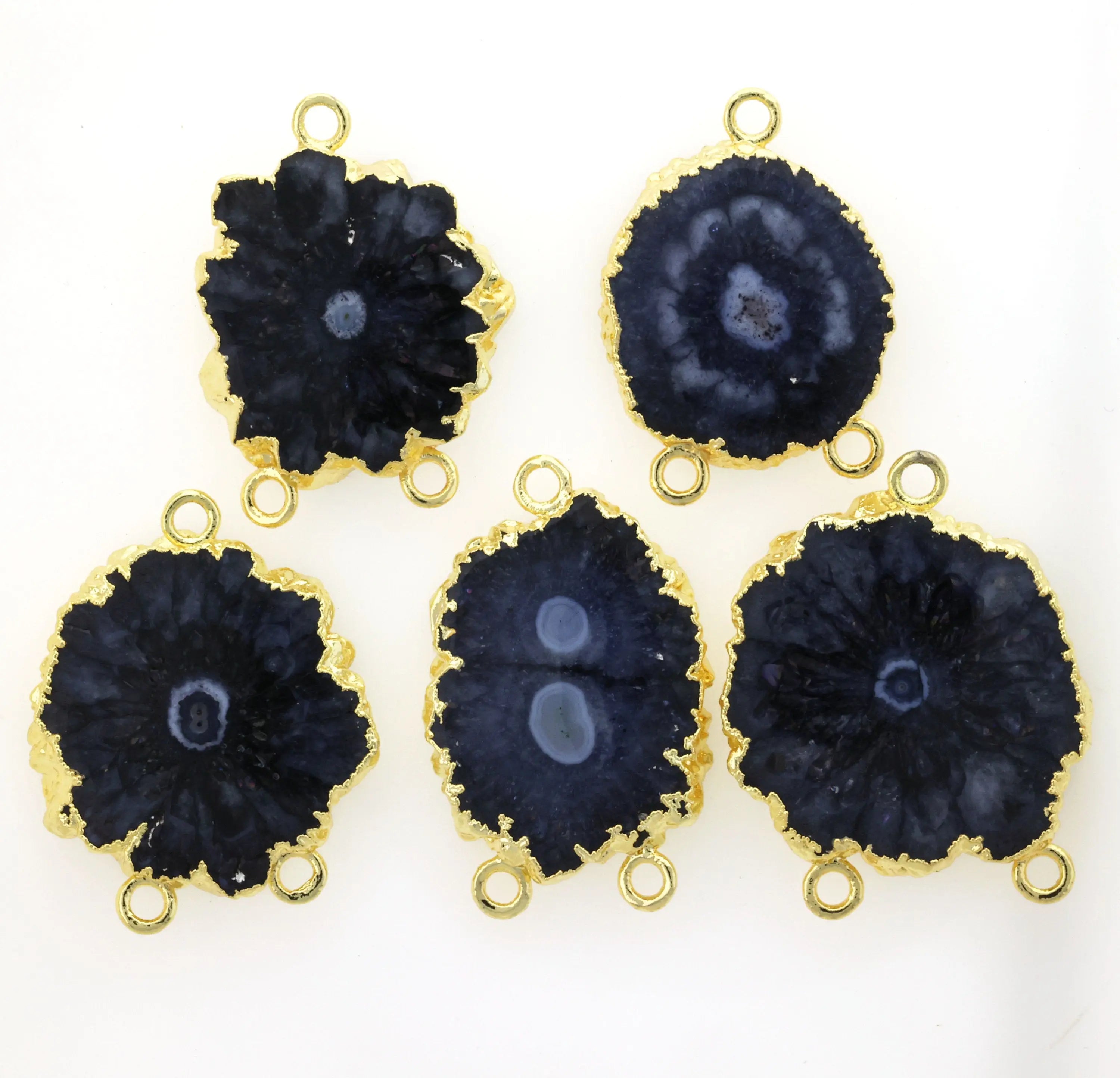 Connector Natural Solar * Gold Charms Solar Quartz * Silver SolarQuartz * stalactite * Rose Gold Quartz * Natural Gemstones * Slice * Quartz - Meena Design
