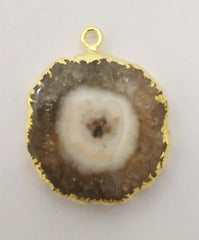 Connector Natural Solar Quartz, Gold Charms, Silver Pendants, Stalactite Gemstones, White Cloud, 20-25MM, - Meena Design
