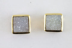 Dainty minmalistic agate druzy square studs gold / Silver 925 - Meena Design