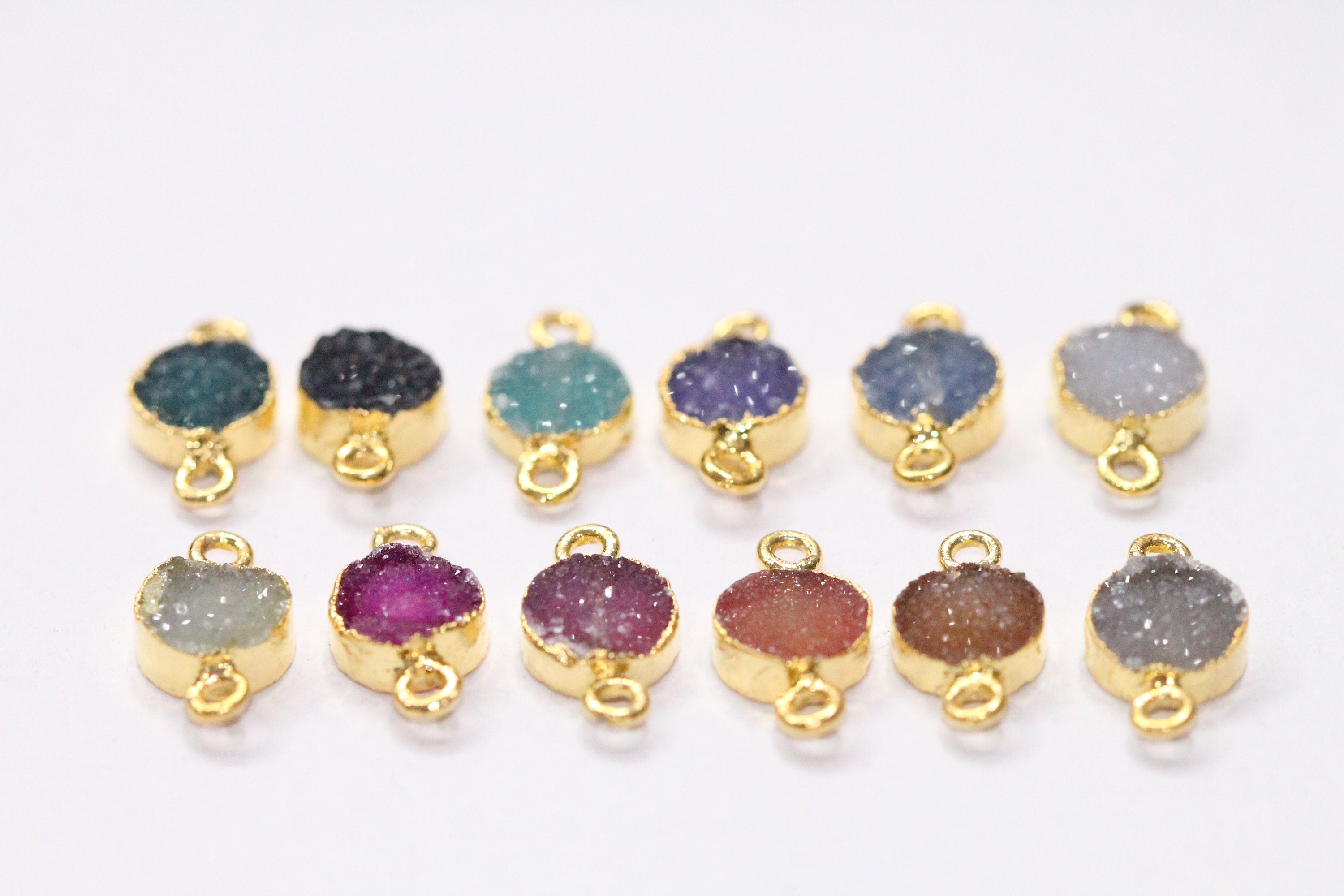 Dainty Natural Druzy Charms for Earrings, Bracelets & Necklaces, 8 MM Round - Meena Design