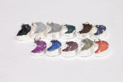 Druzy Moon, Natural Gemstone, Silver Edged, Single Bail, Dainty Crescent , 7 mm - Meena Design