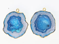 Gold Aqua cave druzy or tobasco druzy geode Pairs *Order Exact Pairs as in Photos* - Meena Design