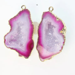 Gold Edged Fuscia cave druzy or tobasco druzy geode Pairs For Earrings *Order Exact Pairs as in Photos* - Meena Design