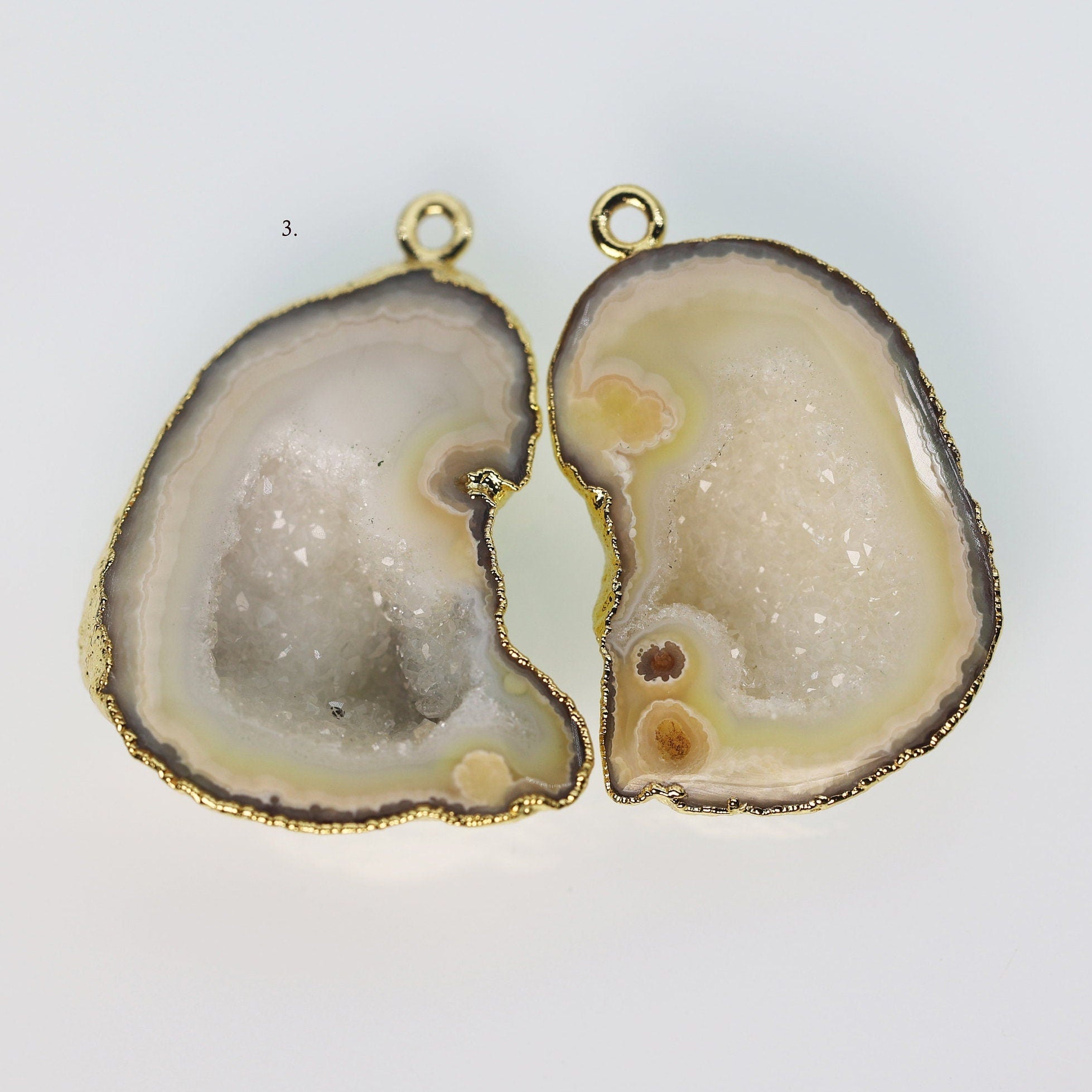 Gold Yellow Cave Druzy or Tobasco Druzy geode Pairs *Order Exact Pairs as in Photos* - Meena Design