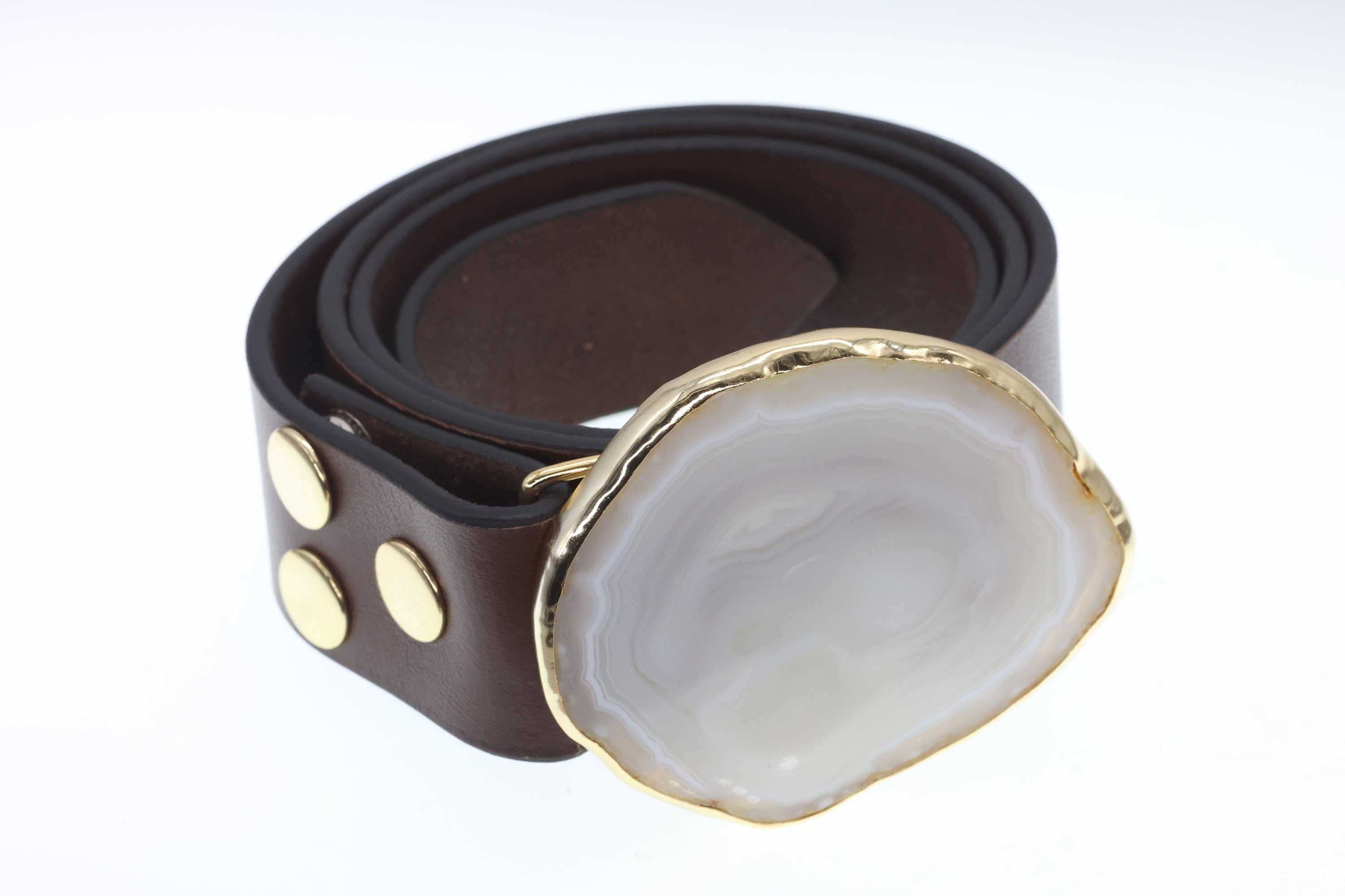 Leather Belts Agate Natural Gemstones Natural Gold Plated On Brass - Meena Design