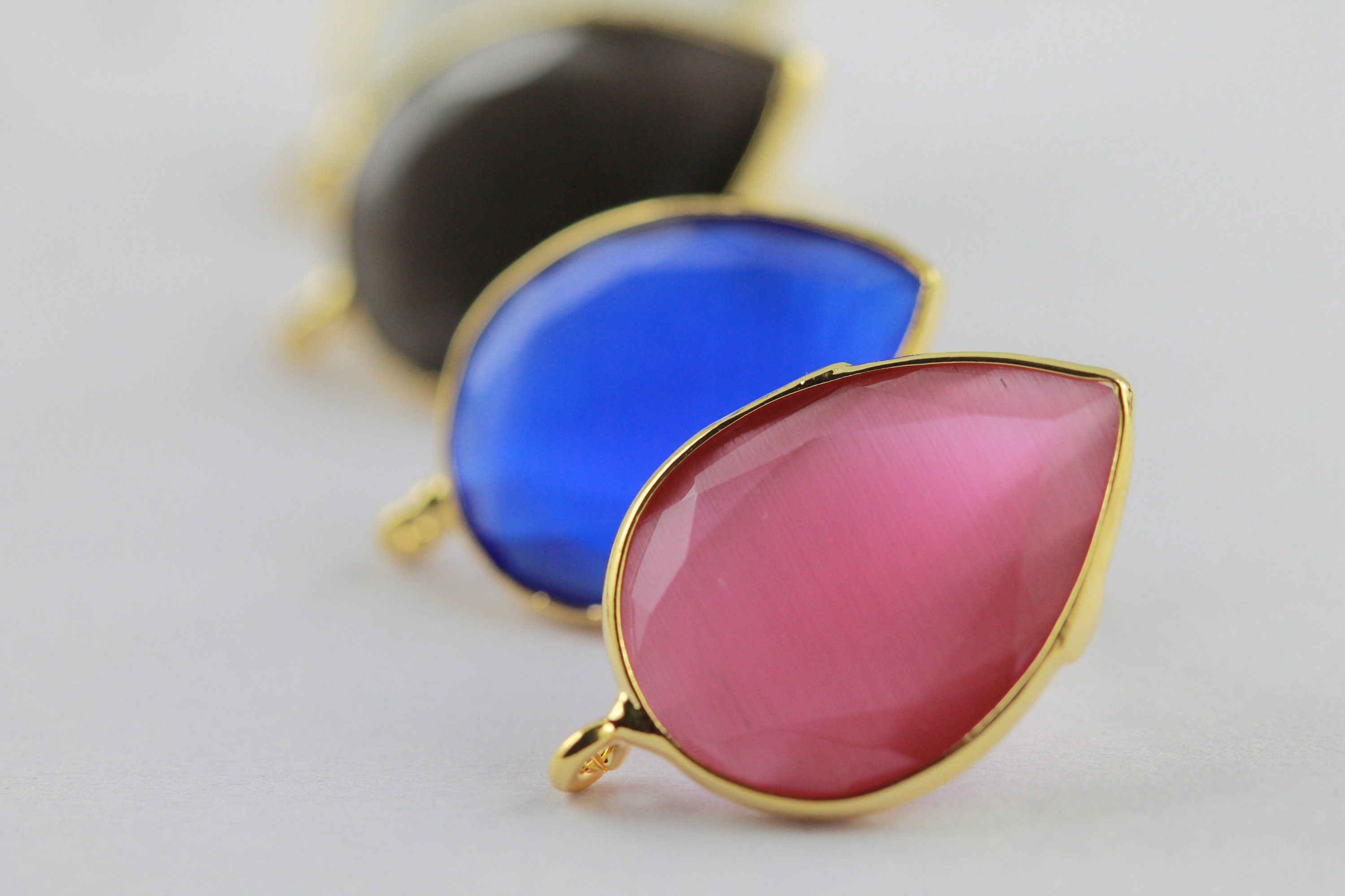 Monalisa Cats Eye Rhine Stone Gold Plated Earpost Bezel - Meena Design