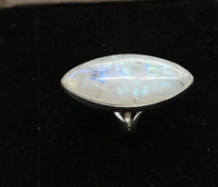 moonstone silver ring, white rainbow, handmade silver jewelry, chakra jewelry, natural gemstones - Meena Design