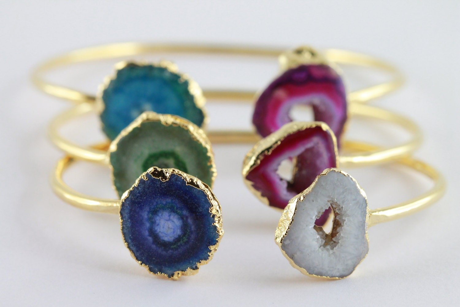 Multi Stone Bracelet Quartz And Agate Geode Slice - Meena Design