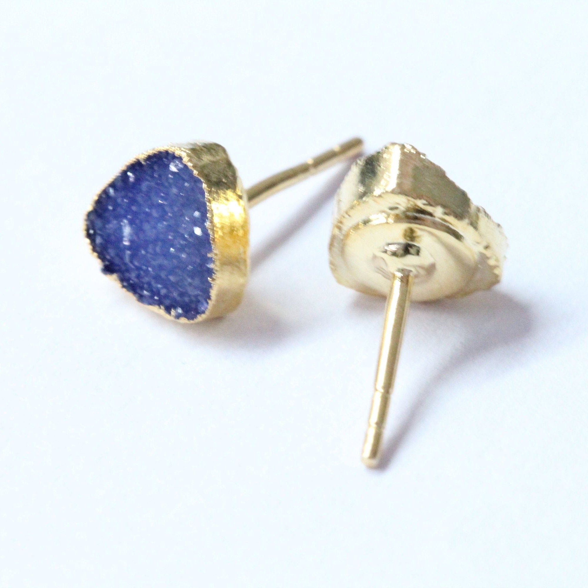 Natural Agate Druzy Trillion Minimalistic Dainty Studs - Meena Design