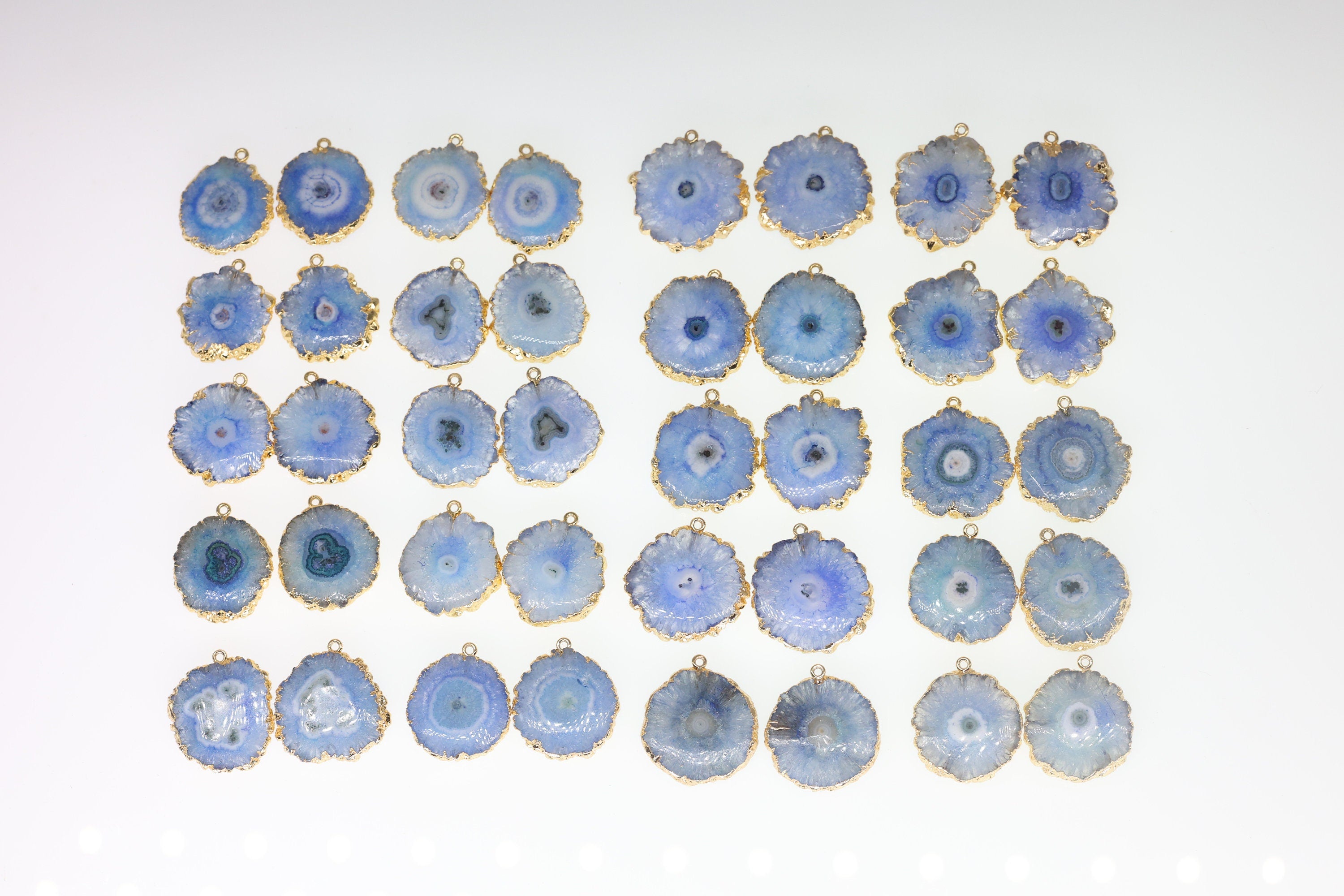 Pairs Blue Solar Quartz Gemstones For Earring 1 Bail Gold edged 20 - 30 mm 2 Side Hand Polished - Meena Design