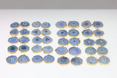 Pairs Blue Solar Quartz Gemstones For Earring 1 Bail Gold edged 20 - 30 mm 2 Side Hand Polished - Meena Design
