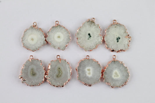 Pairs Solar Quartz Rose Gold Edged , 25 - 30 mm - Meena Design