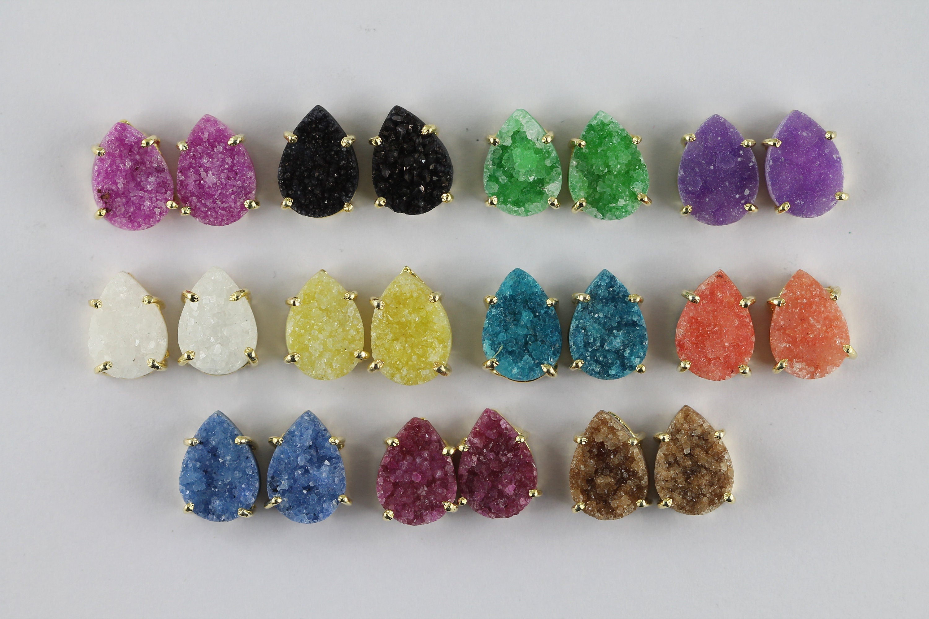 Pear Druzy Dainty Stud - Meena Design