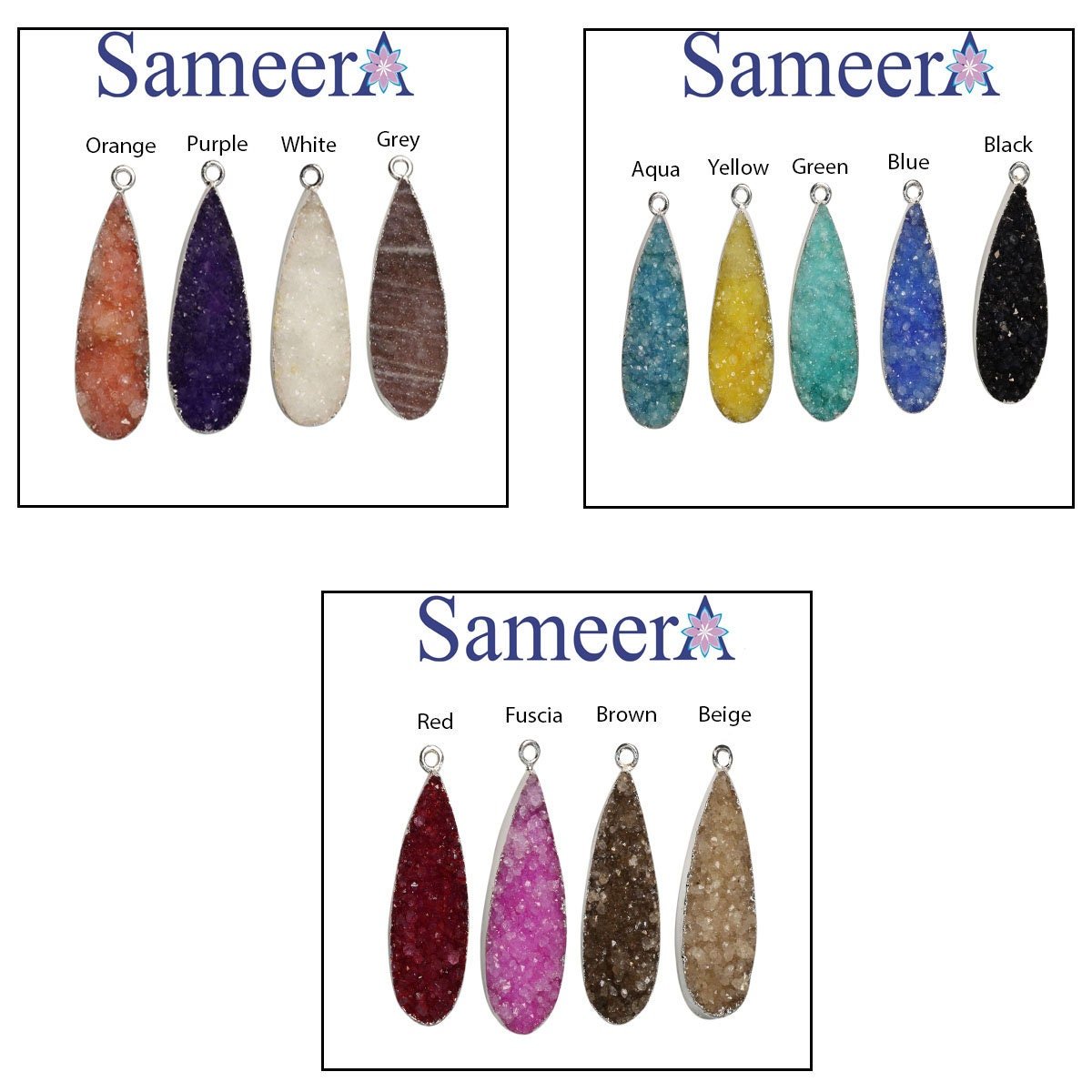 Pears Cut Druzy Gemstone Connector, All Sizes, Pears Shape Necklace Pendant, Gold Electroplated Single Bail, Custom Manufacturing Available - Meena Design
