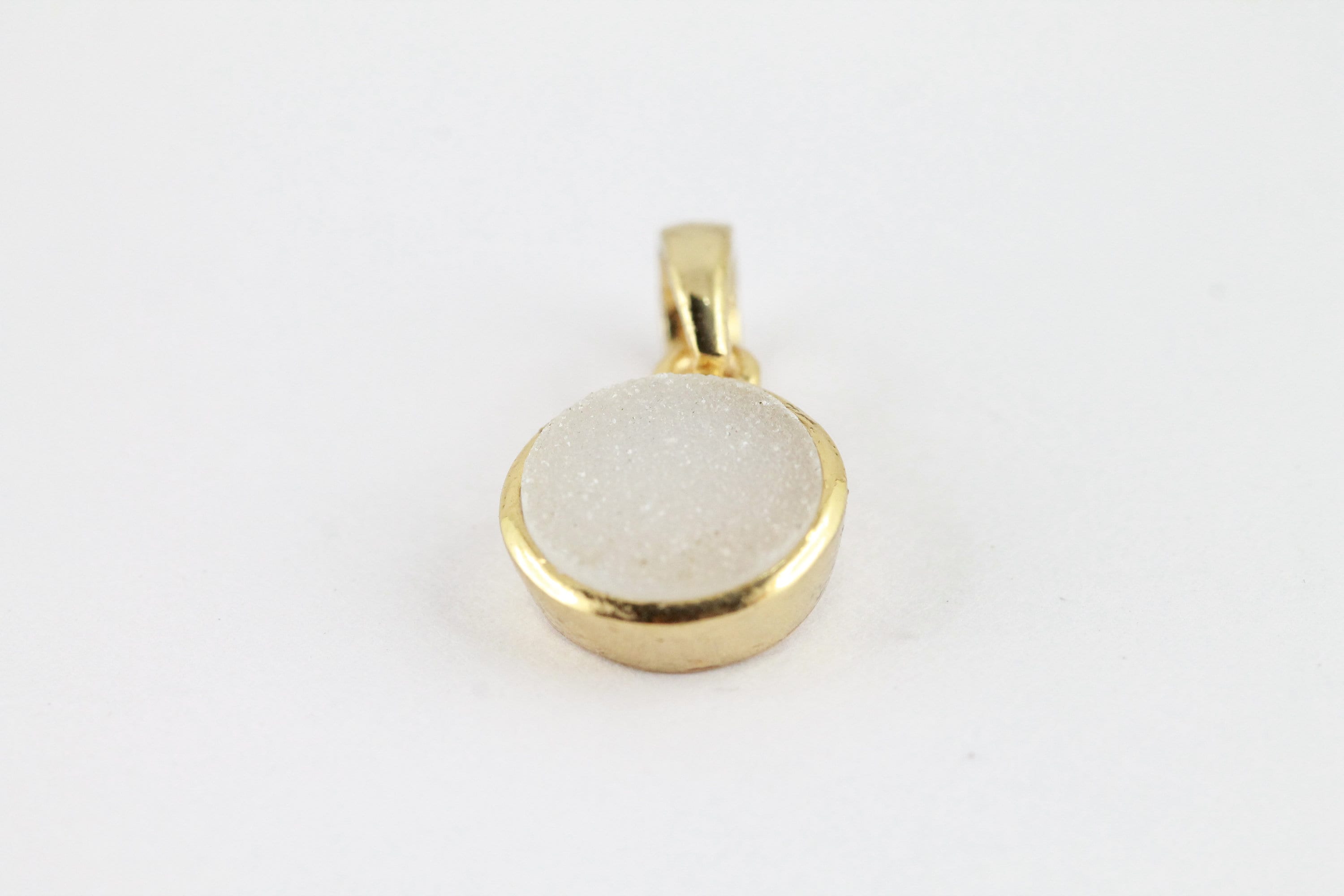 Pendants 10 mm Natural White Agate Druzy Stone Gold PLated Brass Bezel - Meena Design