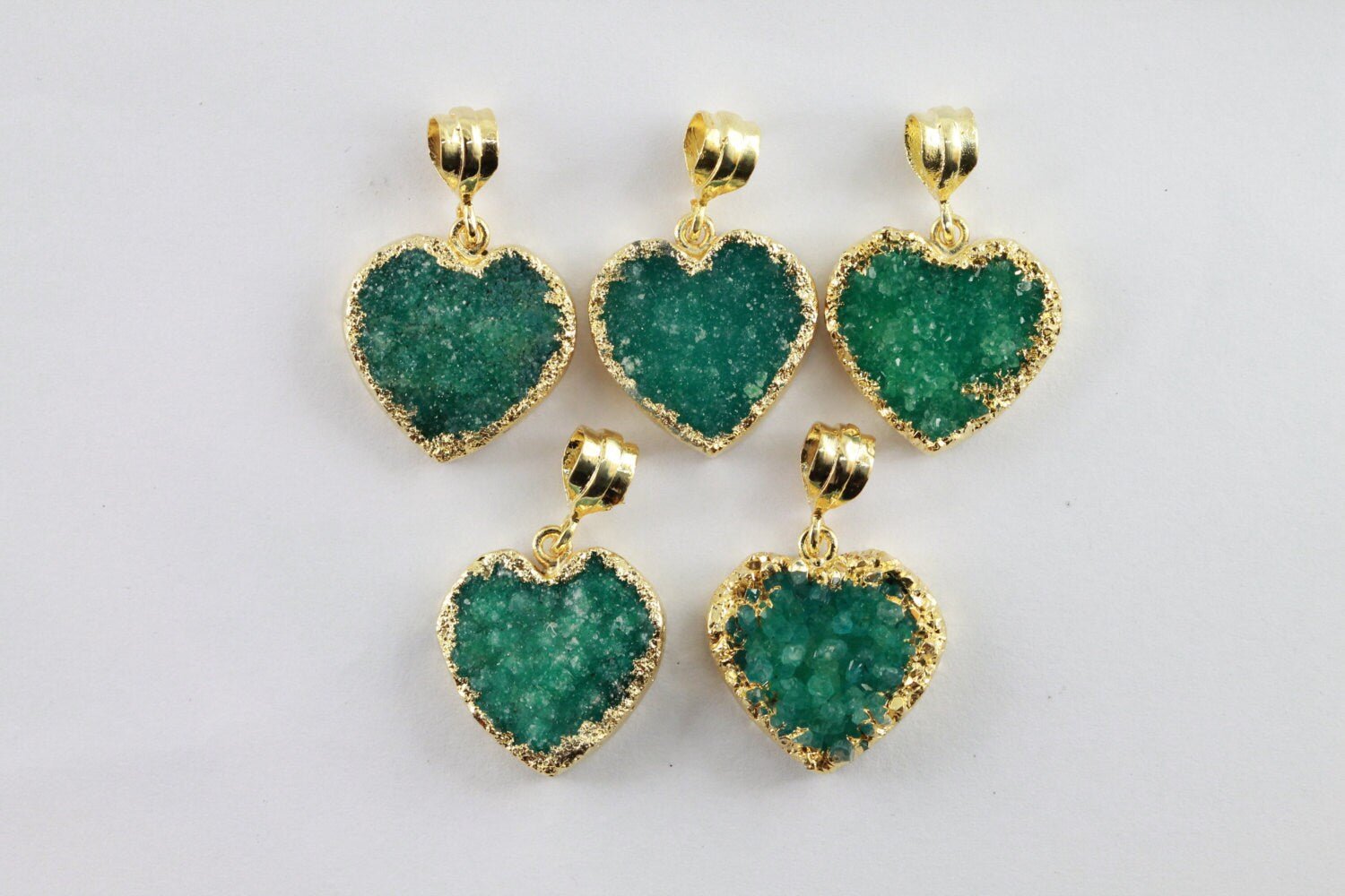 Pendants Natural Gem Stone Quartz Druzy 20 MM Heart Edged Pendants - Meena Design