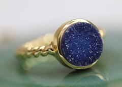 Rings gold druzy ring 10 mm round natural round druzy gemstone - Meena Design
