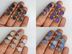 Round Cut Druzy Gemstone Connector, All Sizes, Necklace Pendant, Gold Electroplated Single & Double Bail , Custom Manufacturing Available - Meena Design
