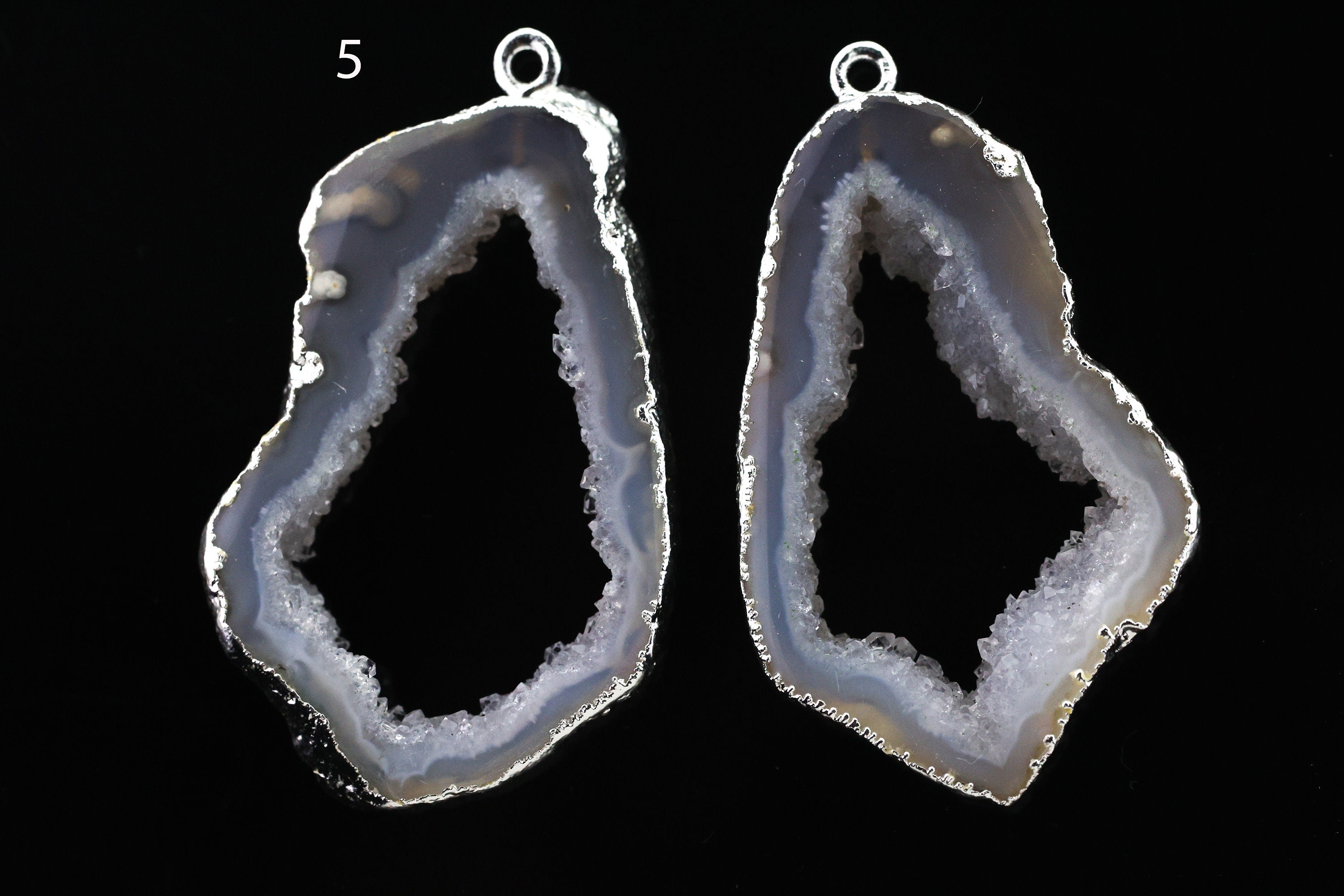 Silver Natural Agate Geode Slice Pairs Edged For Earrings - Meena Design