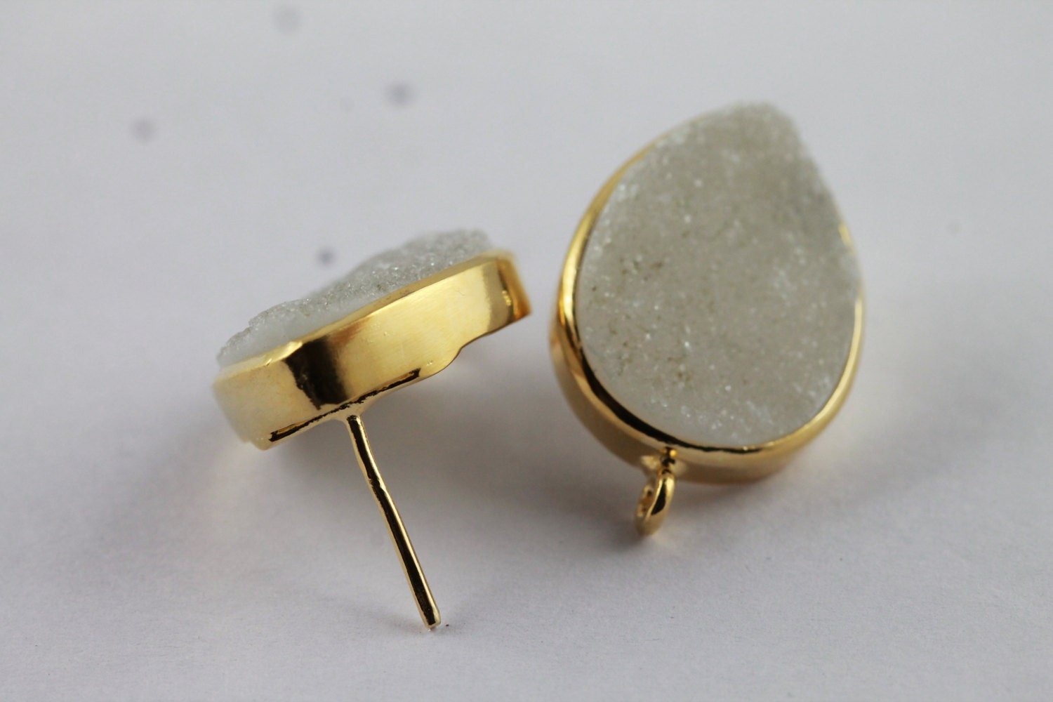 Studs Earrings Earpost Natural Druzy Pear ,15*20 MM - Meena Design