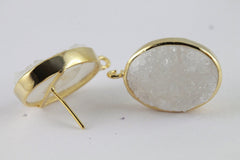 Studs Natural Druzy Oval For Earrings - Meena Design