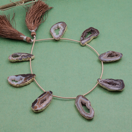 Gold-Framed Pink Agate Necklace with Geode Stones