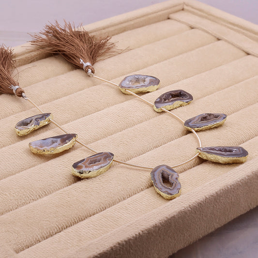 Gold-Framed Pink Agate Necklace with Geode Stones