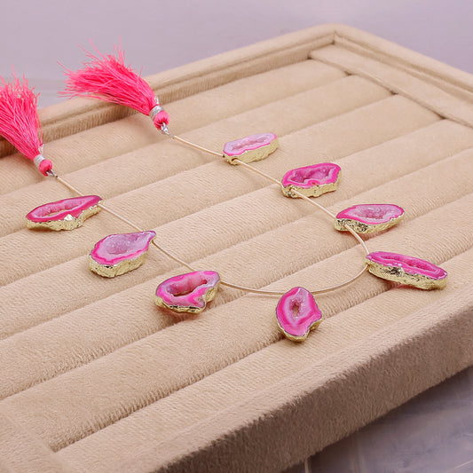Natural Pink Agate Geode Necklace with Gold-tone Finish