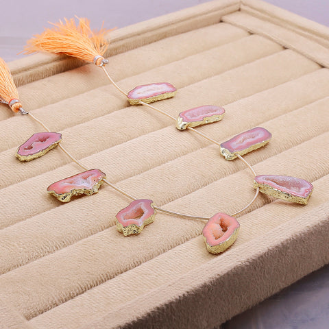Peach Agate Druzy Geode Slice Bead Strand with Tassels – Natural Stone for Jewelry Making My Store