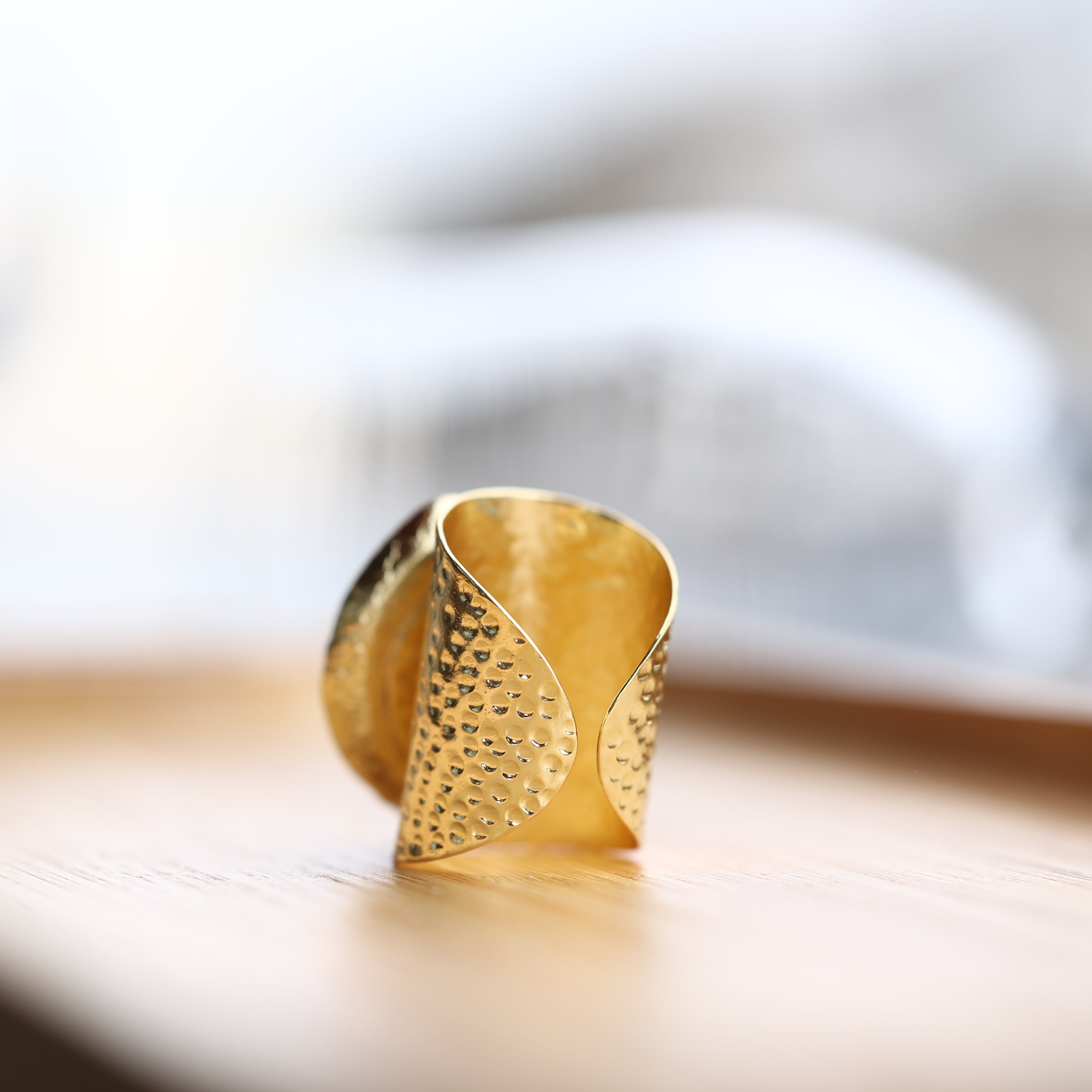 White Geode Statement Ring – Large Crystal on Hammered Gold Band My Store