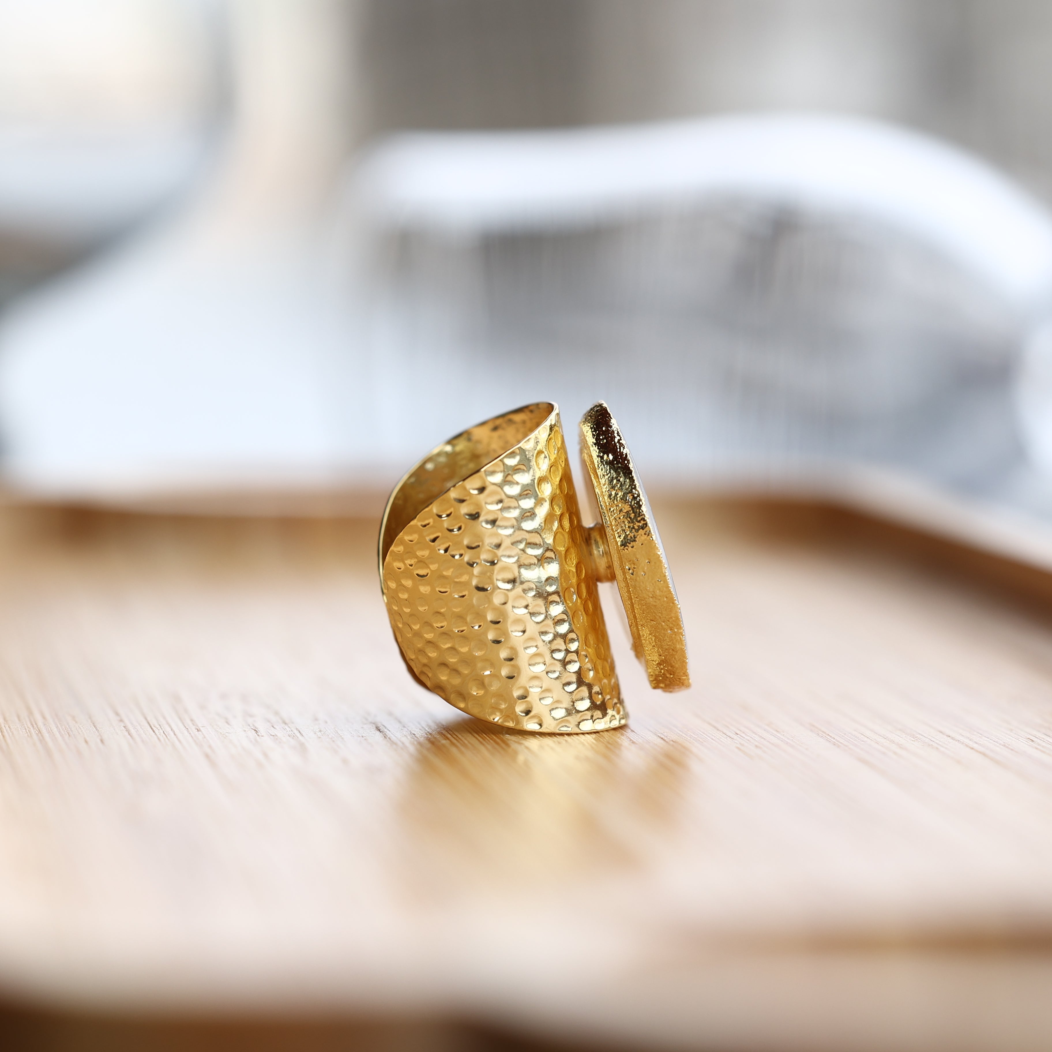 White Geode Statement Ring – Large Crystal on Hammered Gold Band My Store