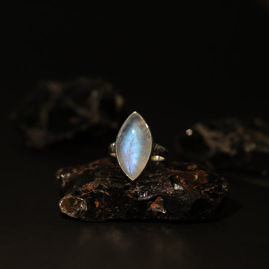 moonstone MARQUISE silver ring, white rainbow, handmade silver jewelry, chakra jewelry, natural gemstones