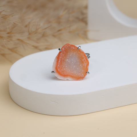 Wholesale Gold Plated Geode Ring | Natural Stone Adjustable Ring (15–20mm) | Brass Base Statement Jewelry My Store