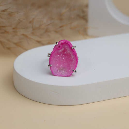 Wholesale Gold Plated Geode Ring | Natural Stone Adjustable Ring (15–20mm) | Brass Base Statement Jewelry My Store