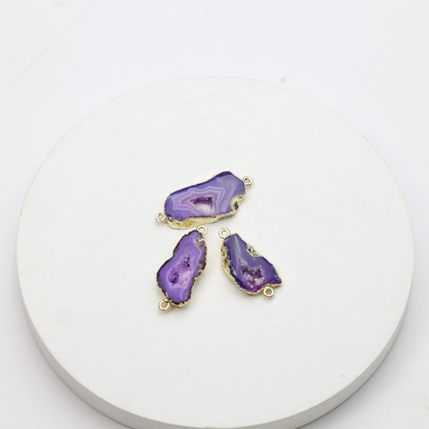 Purple crystal geode druzy charms framed in gold plating for handmade jewelry