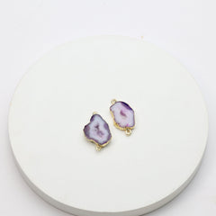Natural purple geode slice components with druzy crystals and gold-plated frames