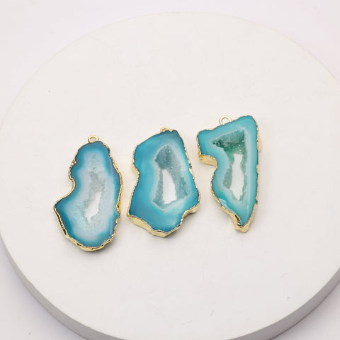 Teal geode slice connector for fashion jewelry