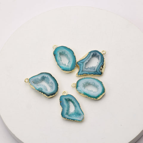 Natural druzy geode connector for sparkling jewelry