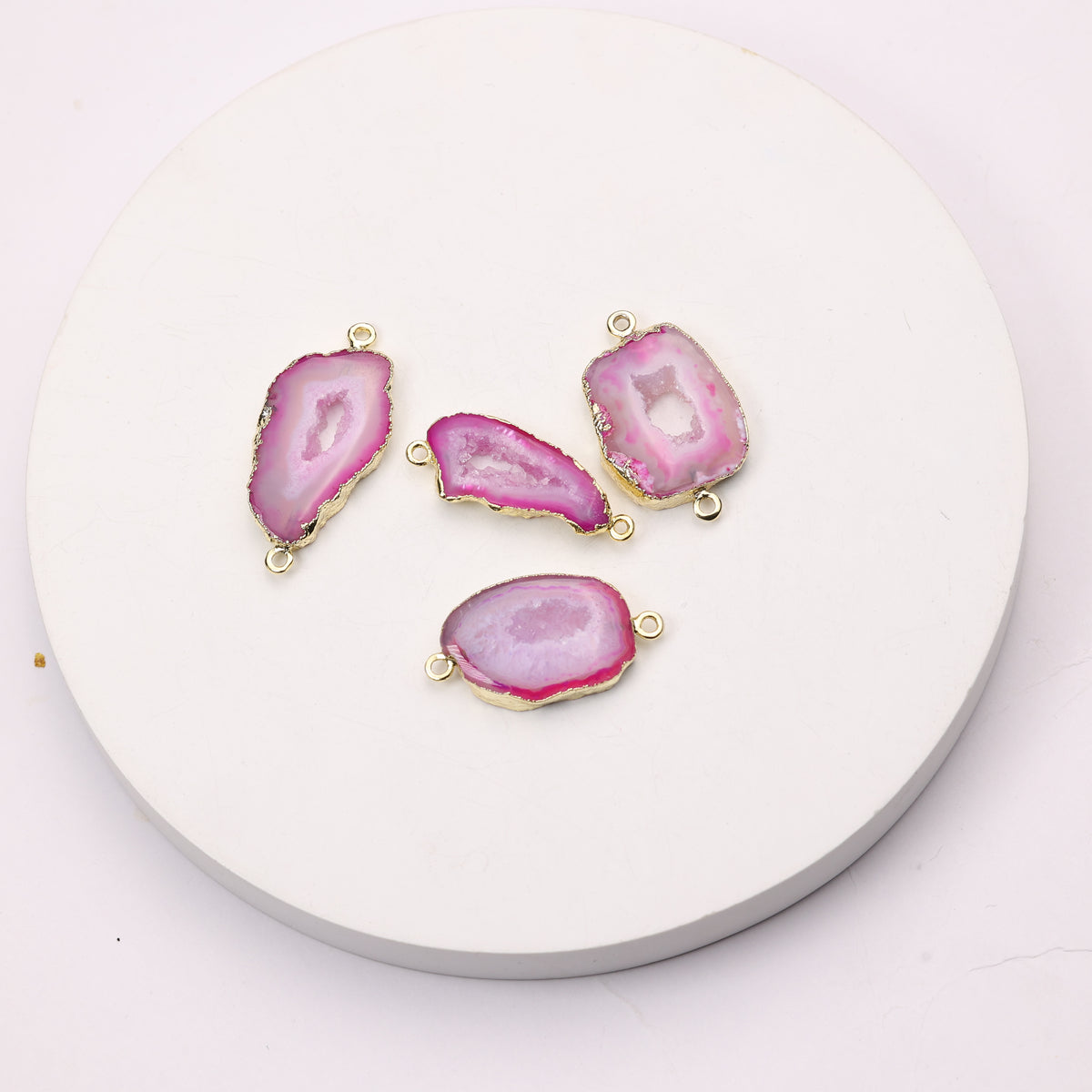 Pink geode connector for gemstone bracelet making