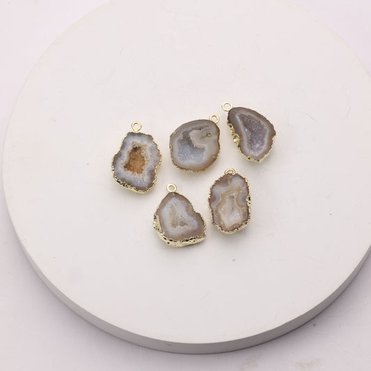 Handmade beige druzy connector stone for crafting