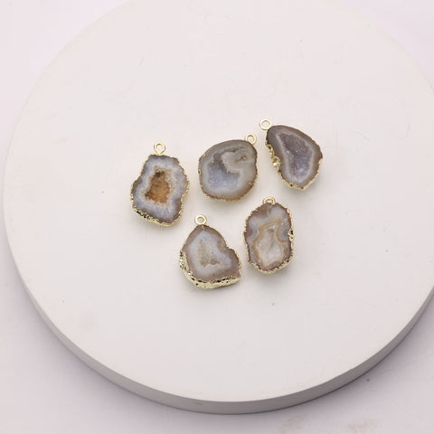 Handmade beige druzy connector stone for crafting