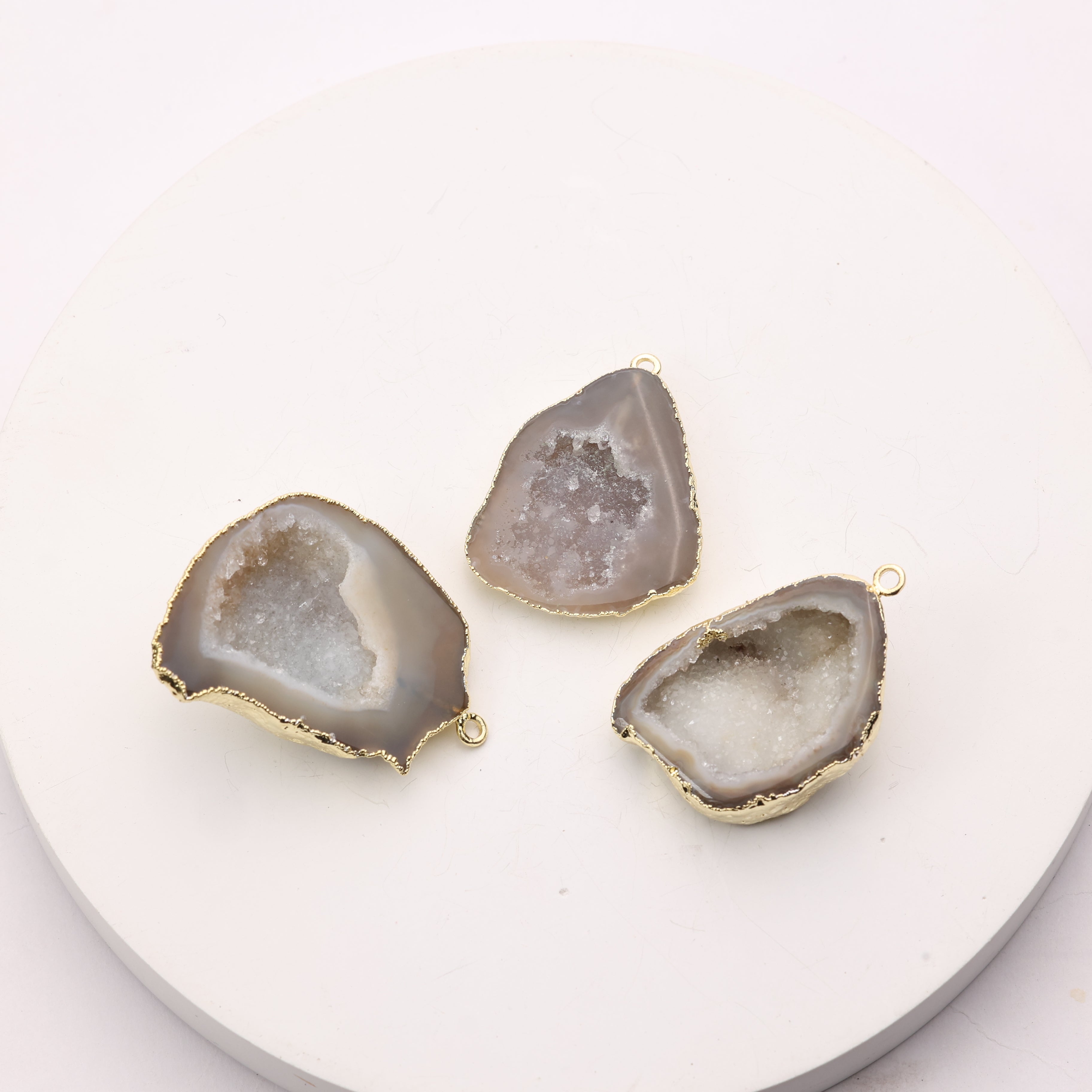 Raw geode druzy connector beige gemstone