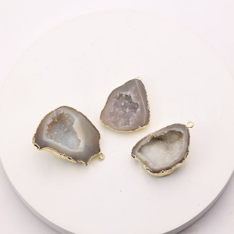 Raw geode druzy connector beige gemstone