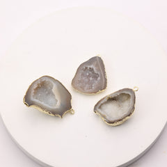 Raw geode druzy connector beige gemstone