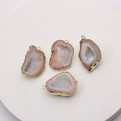 Handmade jewelry beige agate geode connector stone