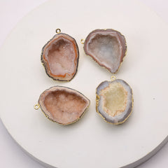 Beige natural druzy stone connector for crafting