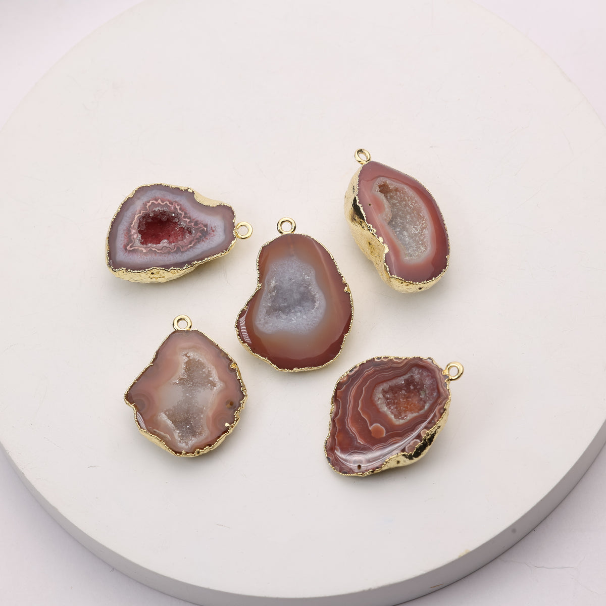 Beige geode druzy gemstone link for DIY jewelry